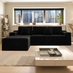Black Flannel Corduroy Sectional Sofa