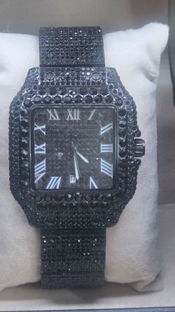Like New A.J 40mm Men's Blue iced Stainless Steal watch