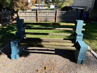 DIY Cinder Block and Wood Outdoor Bench and wire spool table
