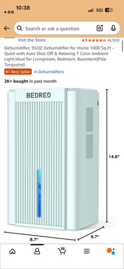 Brand New BEDRED 95OZ Home Dehumidifier (1000 Sq Ft Coverage)