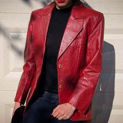 Genuine Leather Women's Red Biker Jacket Size 6 / Medium 