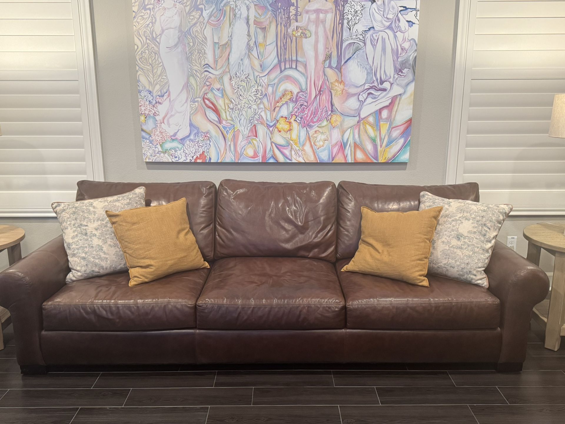 Pottery Barn Turner Roll Arm Leather Sofa – Genuine Leather, Excellent Condition