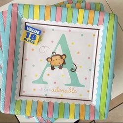 NEW 5 Packs of 18. 90 Plates Cute Baby Shower, Birthday, Gender Reveal Plates 10x10