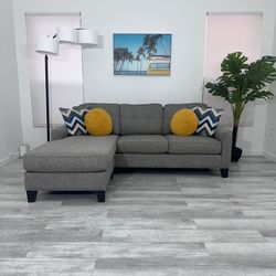 Sectional Couch Chaise Reversible Gray Fabric Cindy Crawford Home - FREE DELIVERY