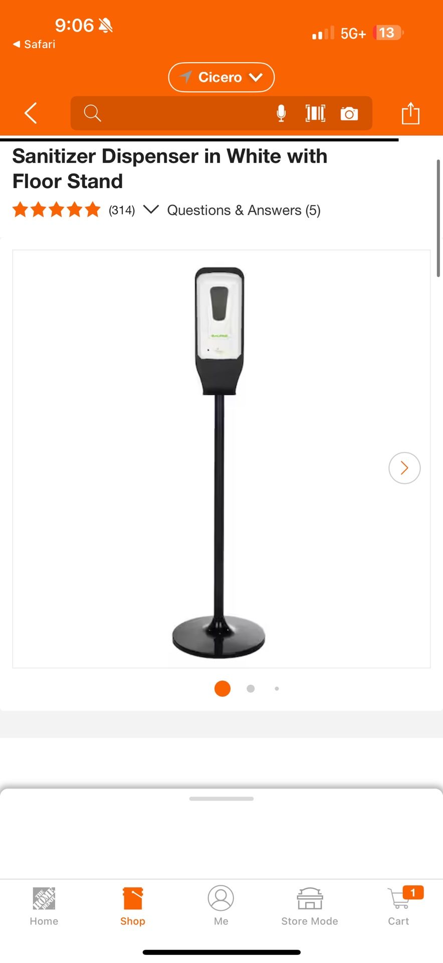 Sanitizer Dispenser in White with Floor Stand