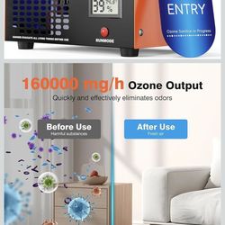 Ozone Generator 160,000mg/H with Temp/Humidity Display - 120 Min Timer 03 lonizer Air Purifier for Large Spaces (5000 Sq.Ft) - Upgraded Ozone Machine 