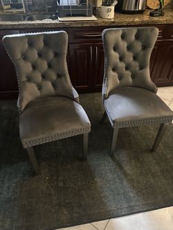 Velvet Dining Chairs Set of 2, Upholstered Dining Chairs with Ring Pull Trim and Button Back, Luxury