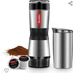 Coffee Maker Portable Small with Stainless Steel Insulation Cup, Compatible for Capsule and Ground Coffee, Manually Operated from Piston Action