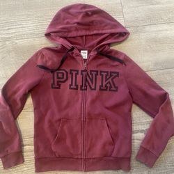Pink Victorias Secret Zip Up Hooded Sweatshirt Xs