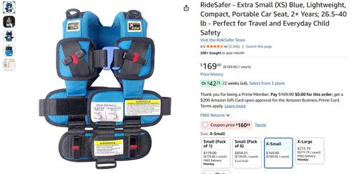 RideSafer - (XS) Blue, Lightweight, Compact, Portable Car Seat, 2+ 22–40 lb JD14101BLB
