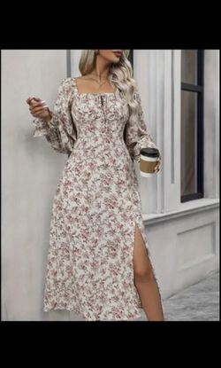 Floral Print Lace Up Split Hem Dress
