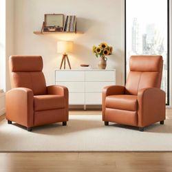 Recliner Chair with 3 Adjustable Angles Living Room Chairs Tan, 2 pcs