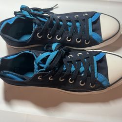 New Converse All Star Double Tongue Black/blue Canvas Low Sneakers Unisex Size M8/W10 