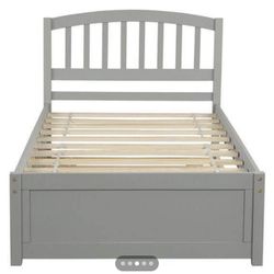 （NEW）Gray Twin Panel Bed with Trundle