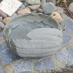 Hand Carved Granite Bowl With Feathers