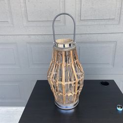 Rustic Wooden Lantern with glass candle holder 