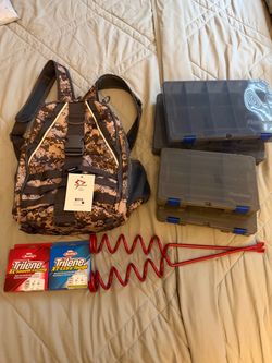 Fishing Tackle Backpack, Boxes and Rod Holders Like New!