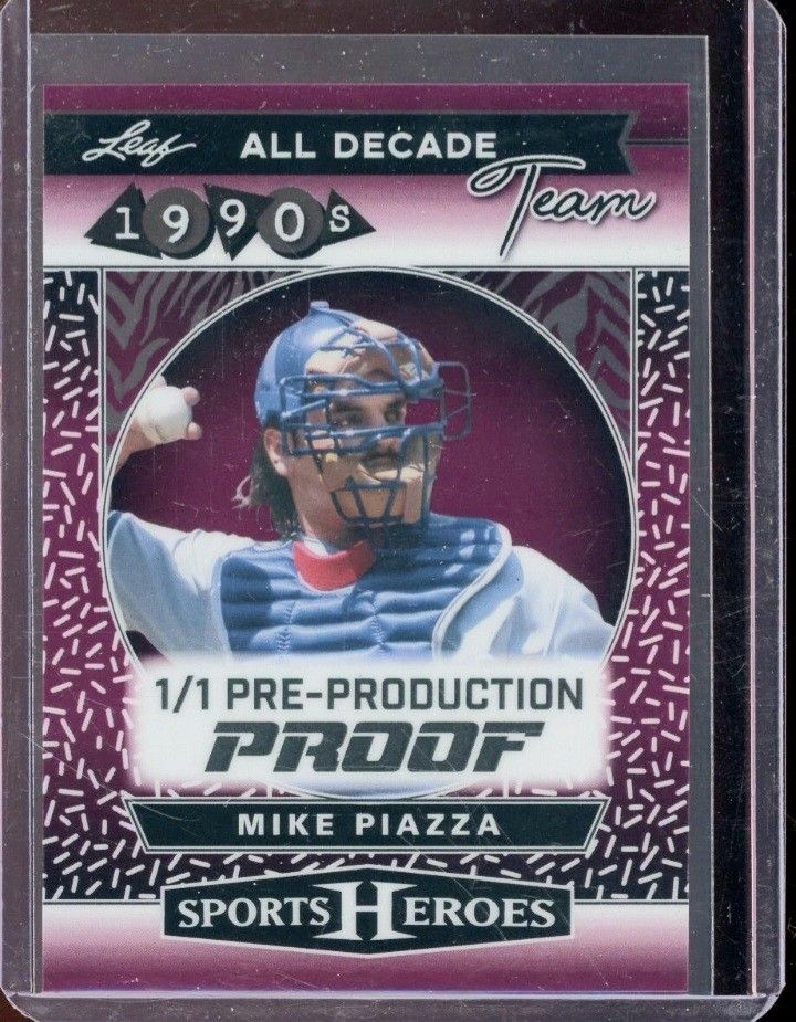 Real Nice 2025 Leaf Metal Sports Heros All Decade Clear Pink,,One Of A Kind Mike Piazza 1/1 Card..Mint.!!!