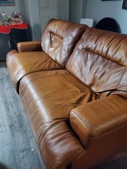 2 Rustic Color Reclining Couches Push Of  A Button To Recline, Comfortable No Ripes Or Tears