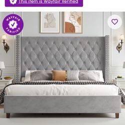 King Dulth Upholstery Wingback Bed