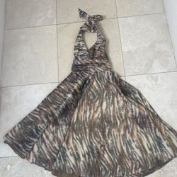 BETSY JOHNSON Vintage Taffeta Tiger Print Halter Dress