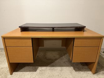Solid Office Desk + Monitor Stand – Locking Drawers + Key – $120 🗄️