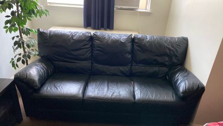 Black Leather 3-Seat Sofa