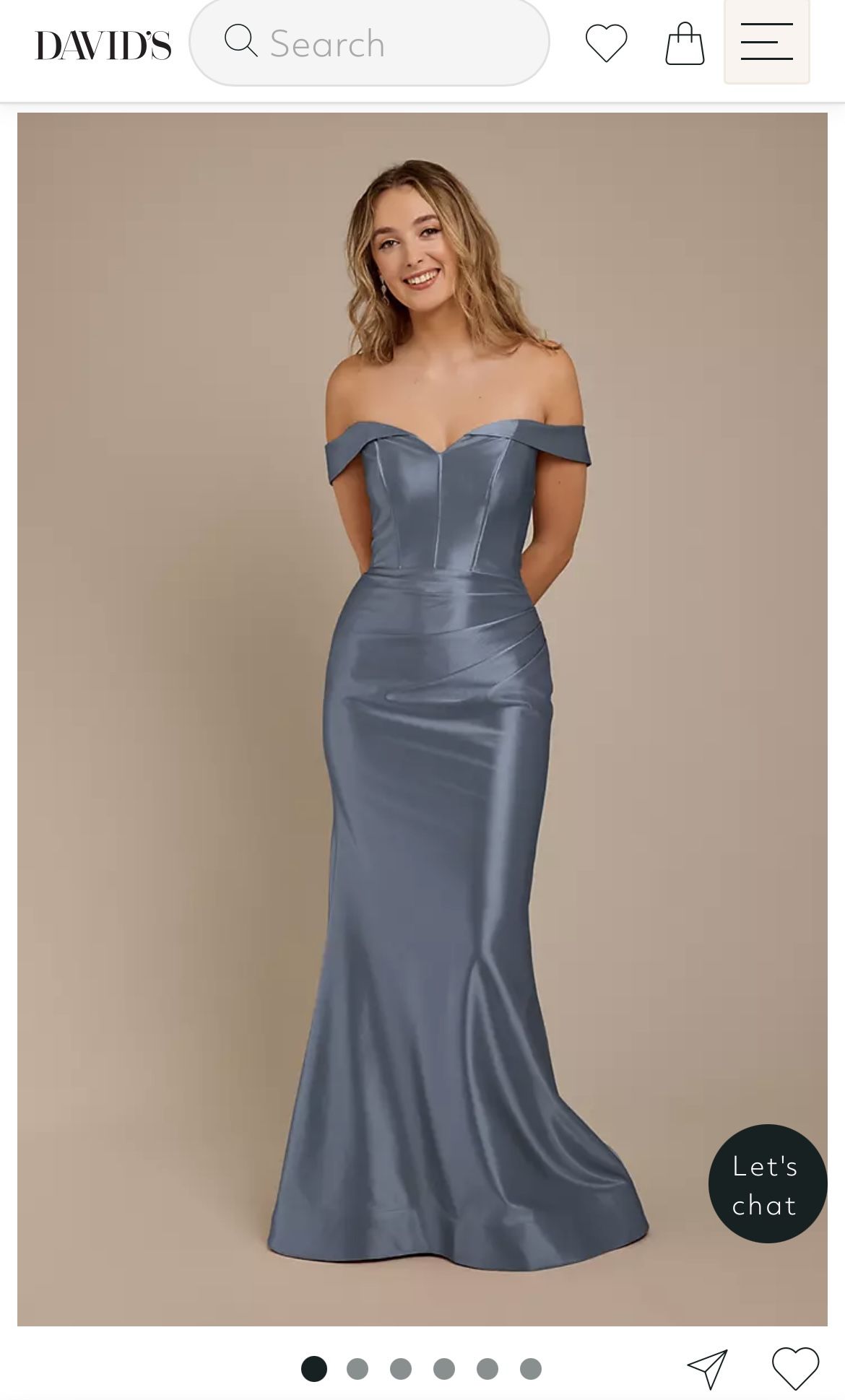 David’s Bridal: GALINA SIGNATURE Sculpting Satin Off-the-Shoulder Dress