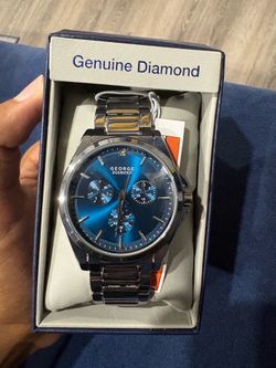 Real silver watch with blue dial