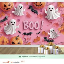 Halloween Pink Backdrop ( Boo!) & 2 Banners 