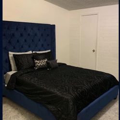 blue velvet bed frame