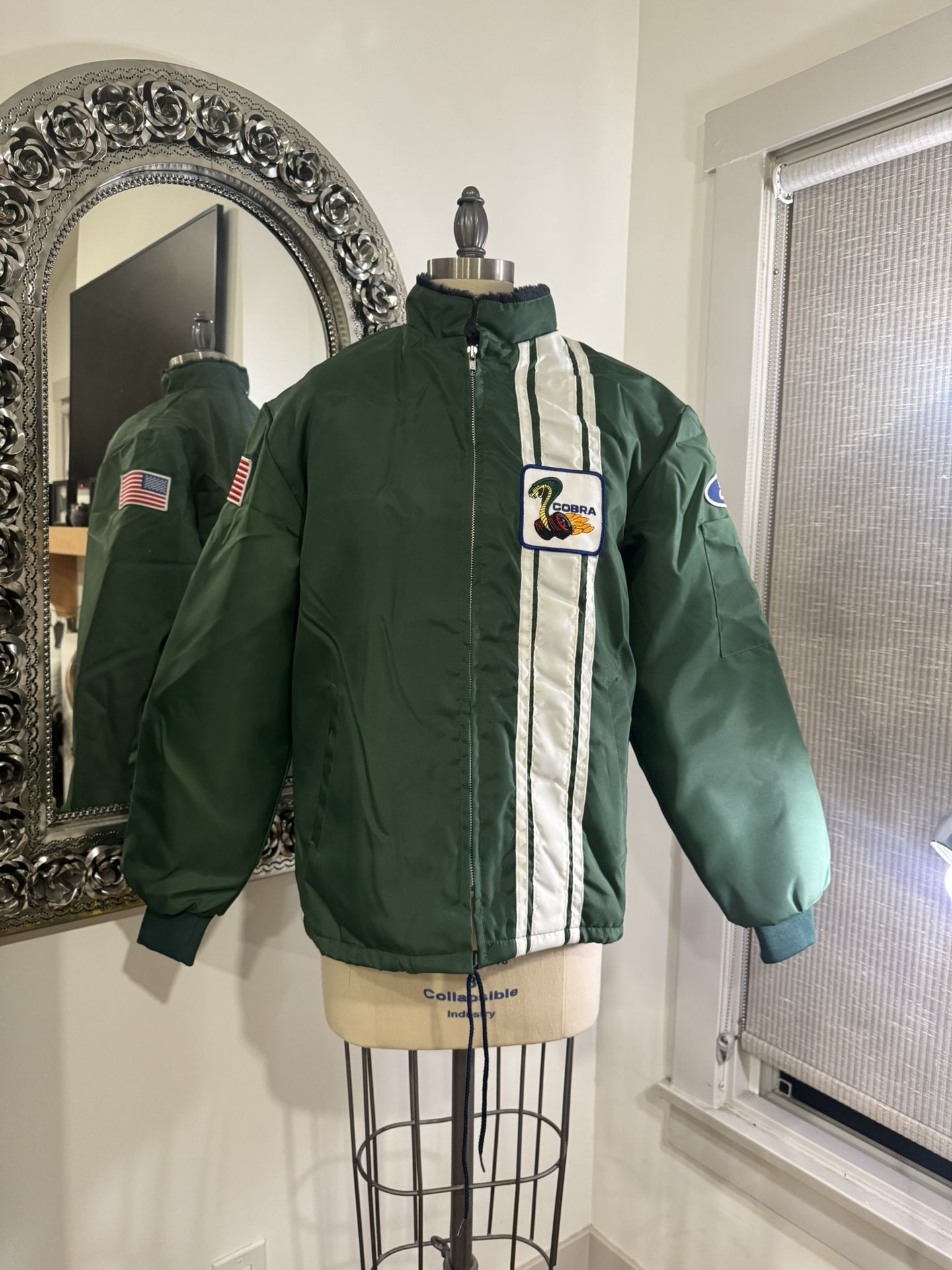 Vintage Men’s Ford Cobra Racing Lined Jacket Size Medium Forest Green Color