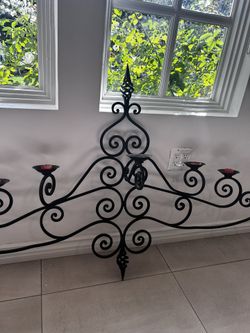Iron Candelabra  54" x 30"  Weighs Over 10lbs Mexican Scroll Design Very Heavy
