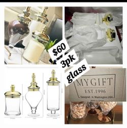 Apothecary Glass Jars set with gold tops