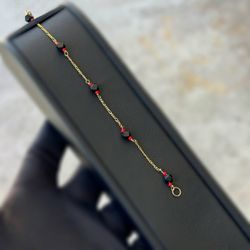 Jewelry 14k yellow gold Figaro link coral onyx bracelet 6.00” 1.00mm 1.10g