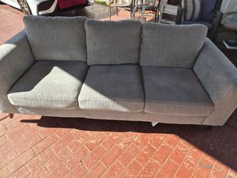 Gray Fabric 3-Seat Sofa with Wood Legs
