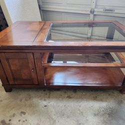 Wooden & Glass Coffee Table w/ Storage Compartments 