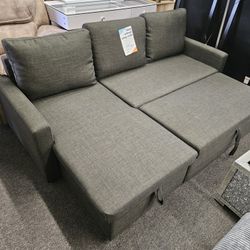 Sectional Dark Grey Pull Out Bed W/ Storage Chaise $349