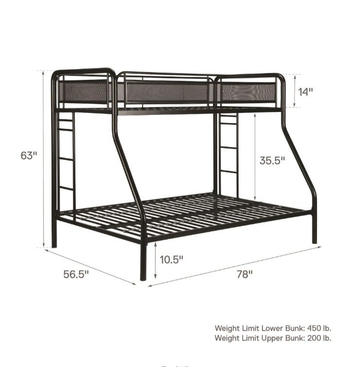 Metal Twin/Full Bunk Bed for Small Space