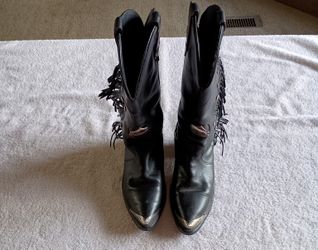 Women's Vintage 1990s Harley Davidson Leather Fringe Western Cowboy Boots