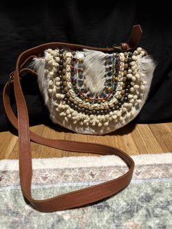 Antik Batik Pony Hair Leather Bag Crossbody Beaded
