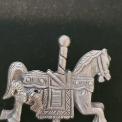 Vintage 1980s JJ Janette Pewder Carousel Horse Lapel Pin With Earring Set