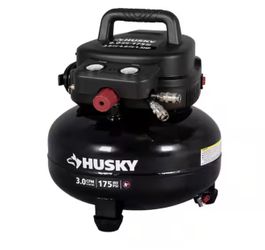 Husky 6 Gal. 175 PSI Electric Oil-Free High Performance Jobsite Pancake Air Compressor with Dual Gauges and 2-Quick Couplers