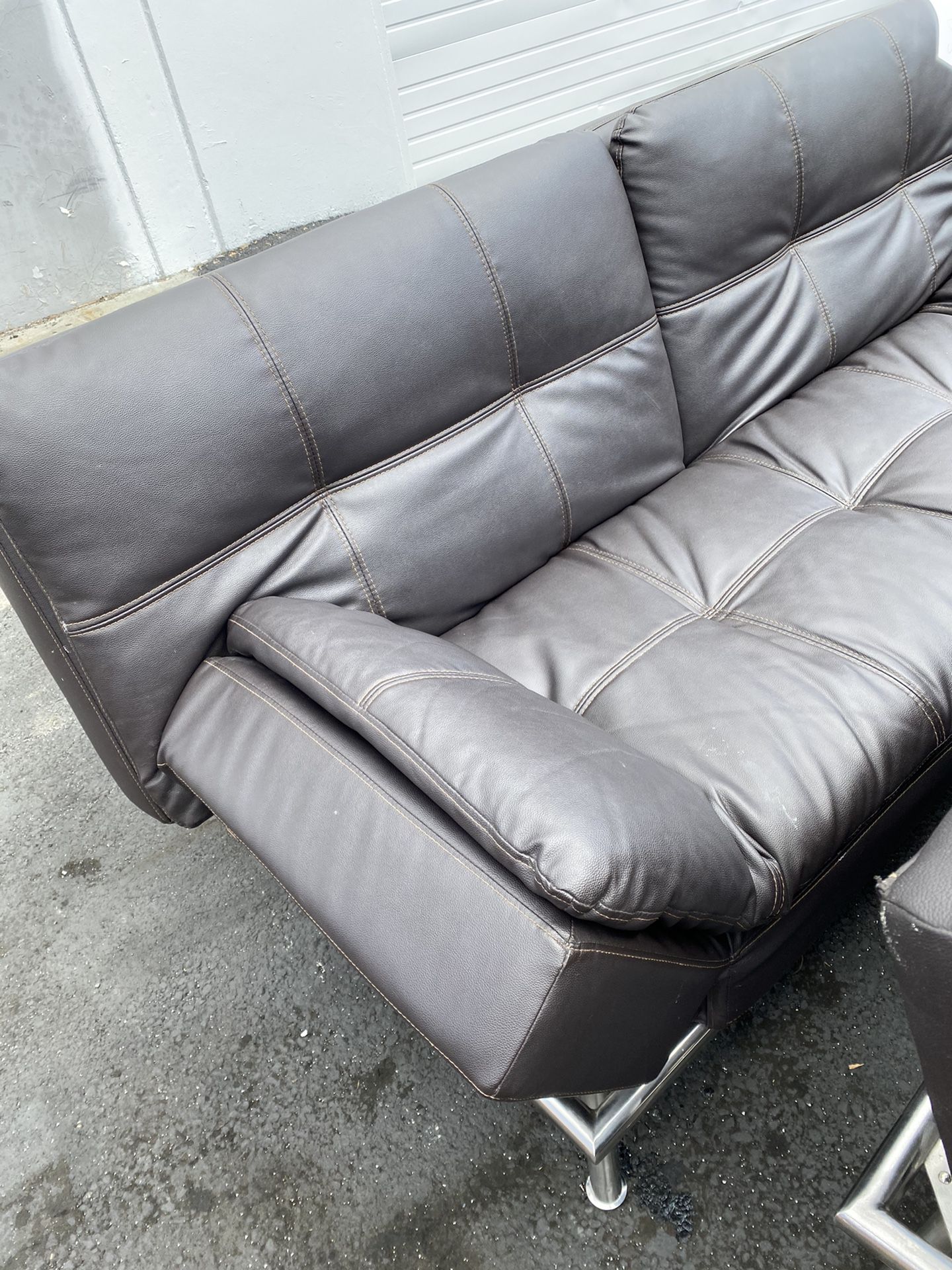 Dark brown leather futon