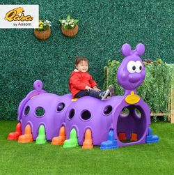 New; Never Used: Qaba Caterpillar Play Tunnel, Toddler Tunnel for Kids Crawl and Climb Through, Kids' Play Structure Indoor Outdoor, 2 Sections, Purpl