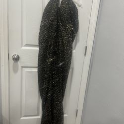 Off Shoulder Black And Gold Evening Dress