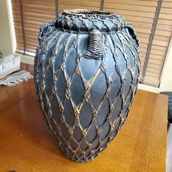 Rattan Wrapped Black Clay Floor "Vase" 