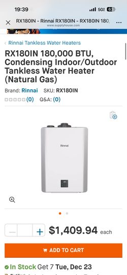 Rinnai taknkless water heater