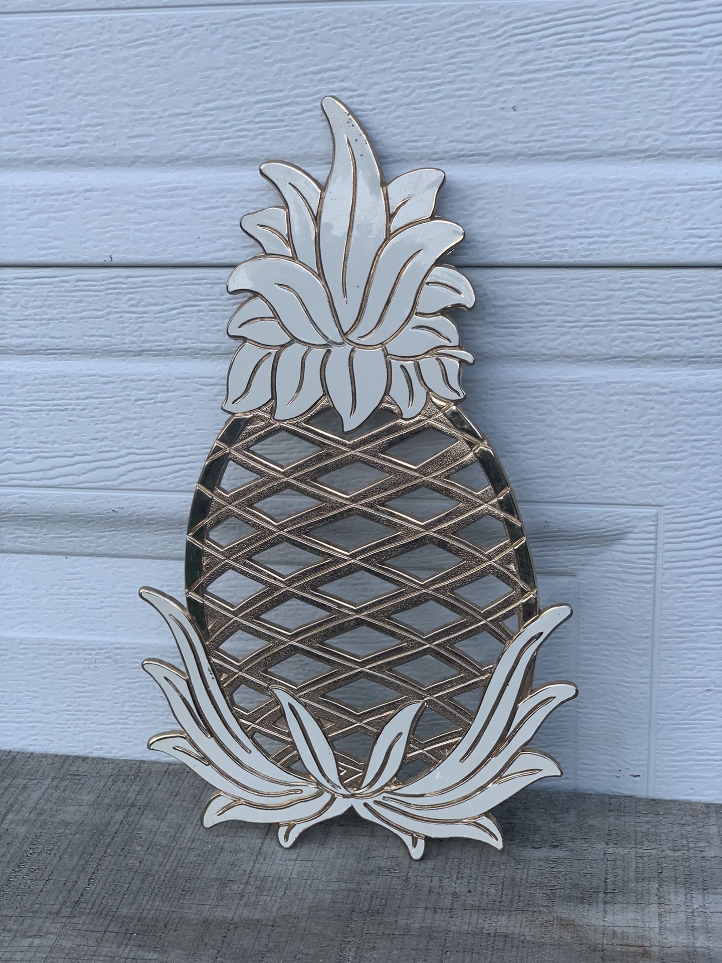 Vintage WMA Rogers Brass & Enamel Pineapple Trivet Wall Art Japan MCM Decor