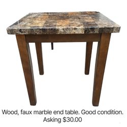 Wood, Faux Marble End Table 
